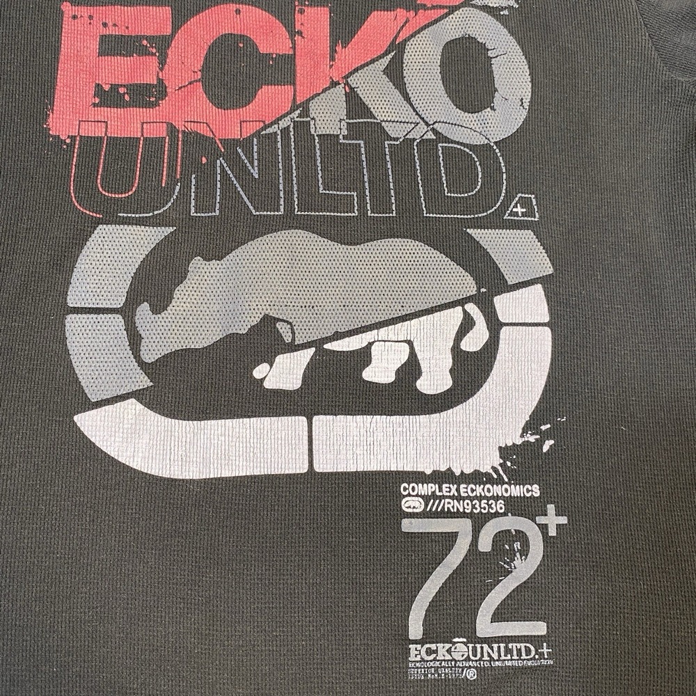 Ecko UNLTD Shirt Men's 3XL Black Knit Thermal 72+ Raw Uncut Streetwear Skate Y2K